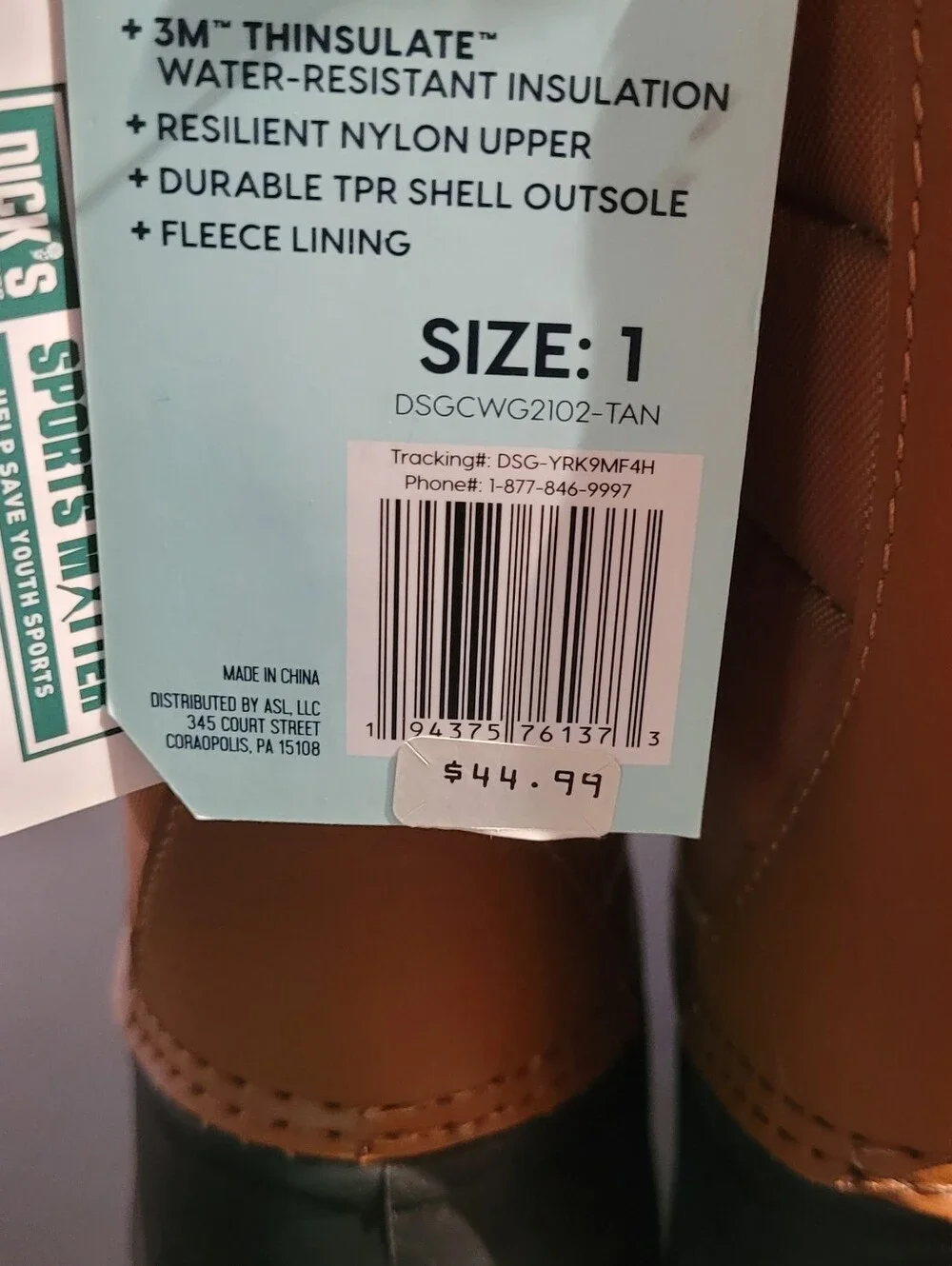 DSG Girl's Winter Lace-Up Boots - Tan & Black Size 1 NWT